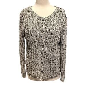 Talbots Cardigan Sweater Size M Silk Blend Button Front Ribbed Speckled Knit